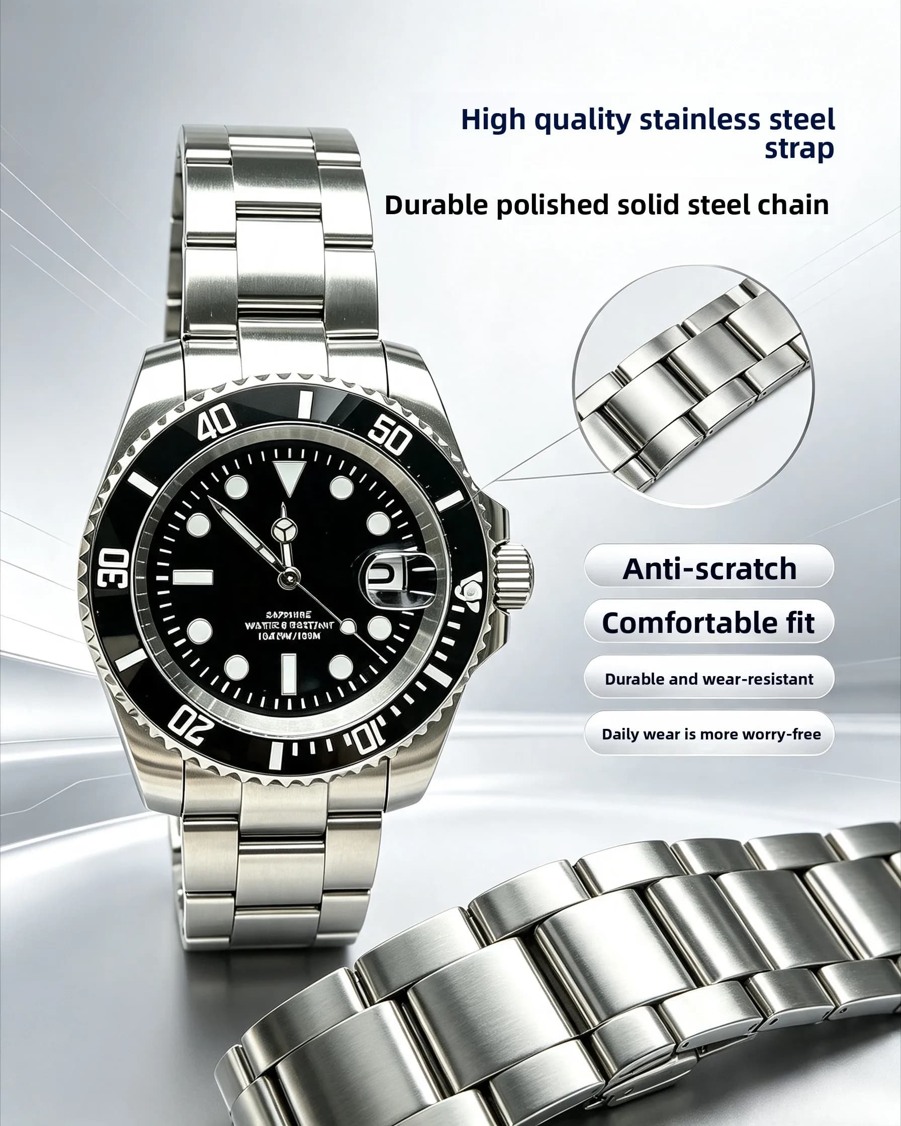 904L Sapphire Glass Men`s Watch Japan Quartz Movement Ceramics Bezel Stainless Steel Case 50M Waterproof Men Swimming Clock