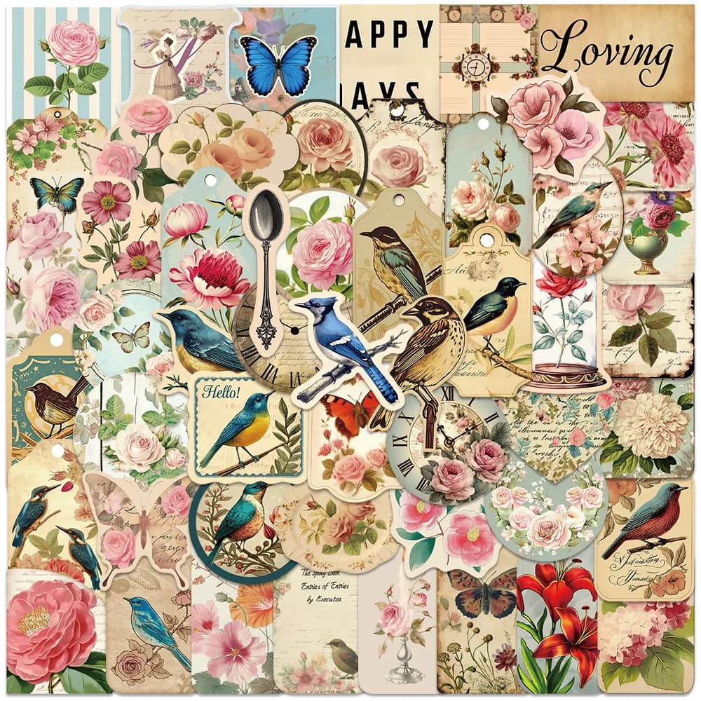 52Pcs Vintage Creative Scrapbook Vintage Materials Paper Combo Kit DIY Junk Journal Collage Photo Album Retro Art Paper Sticker
