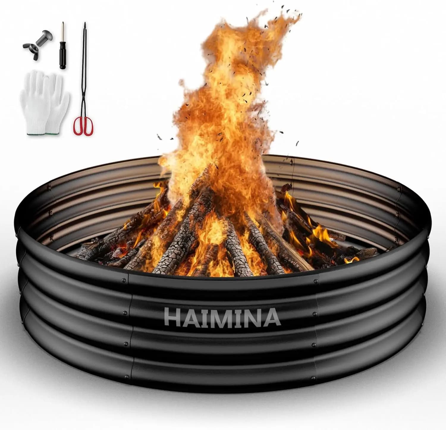 36 Inch Heavy Duty Fire Pit Ring for Outdoor Wood Burning, High-Temperature Coated, Ideal for Backyard, Bonfire, Camping, Beach