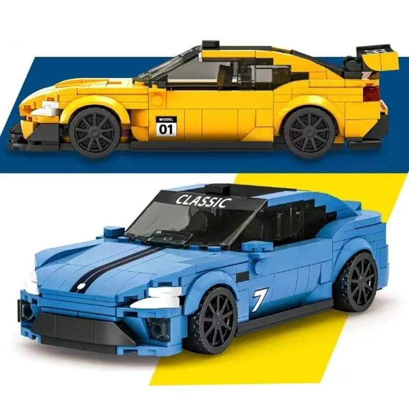 Set di blocchi da costruzione per auto sportive, 725 pezzi, 2 tipi di modelli con ruote sostituibili, modello di auto assemblato, ornamento da scrivania