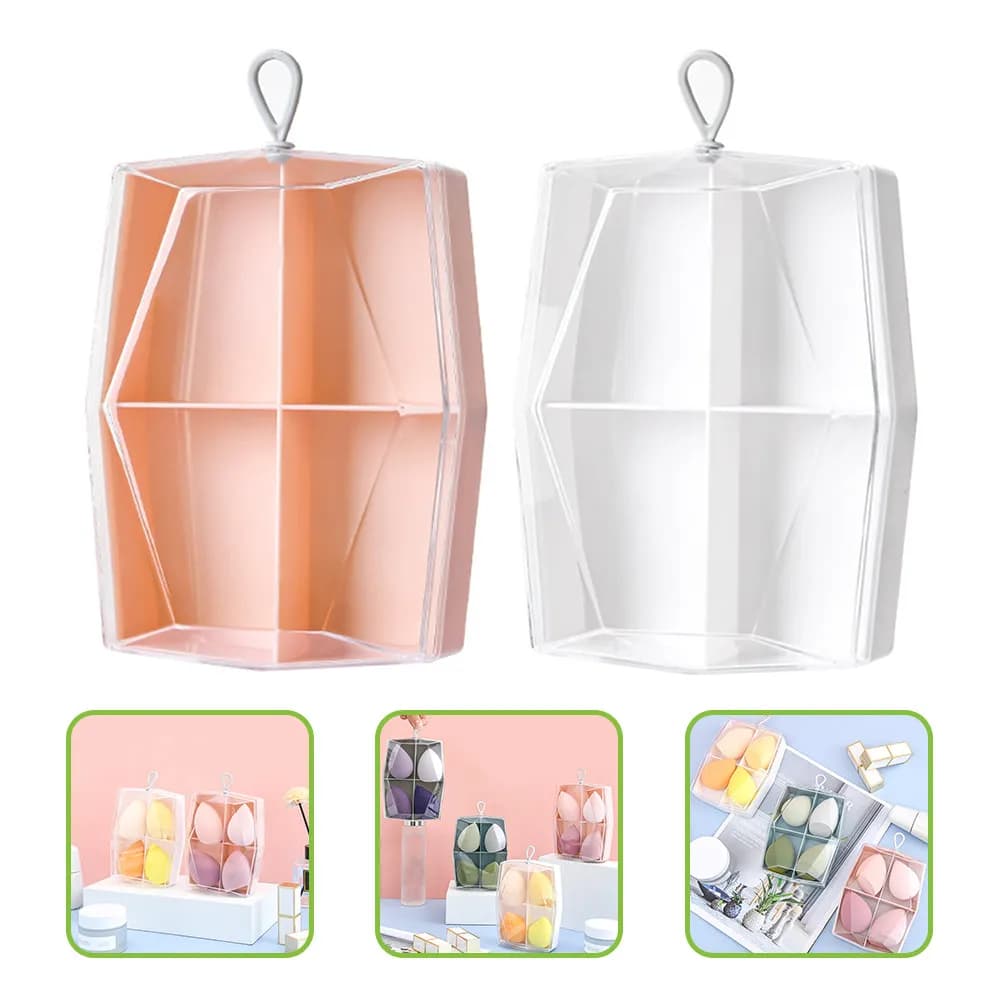 2Pcs Makeup Sponge Organizers Boxes 4 Compartments Makeup Puff Holders Multipurpose Storage Case for Bedroom Bathroom