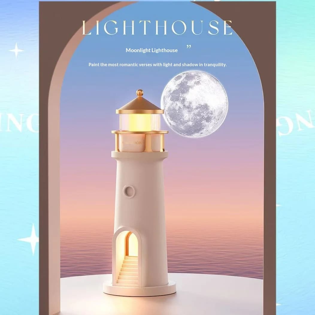 Altoparlante Bluetooth con Proiezione Luna e Luce Notturna a Forma di Faro, Luce Ambientale per Camera da Letto e Arredamento Casa con Telecomando
