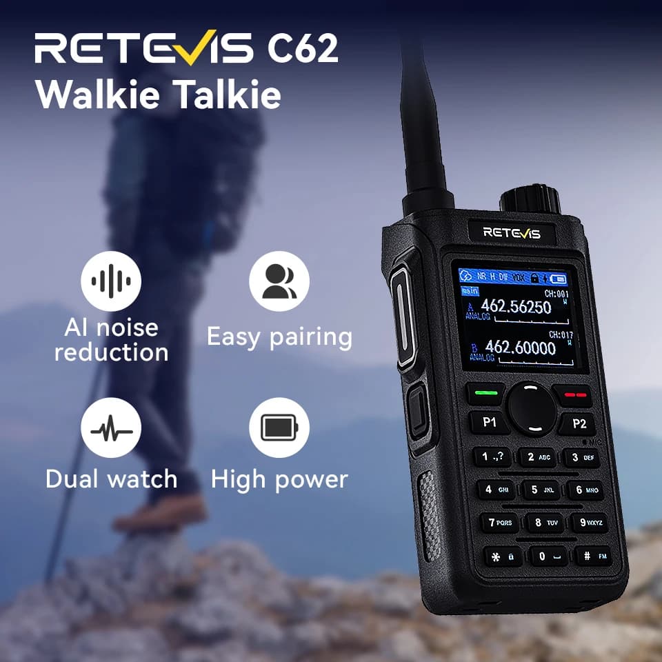 Retevis C62/C2/C22 Walkie Talkie Radio di comunicazione a lungo raggio VHF UHF Stazione radioamatori Riduzione del rumore Chiamata di gruppo Campeggio