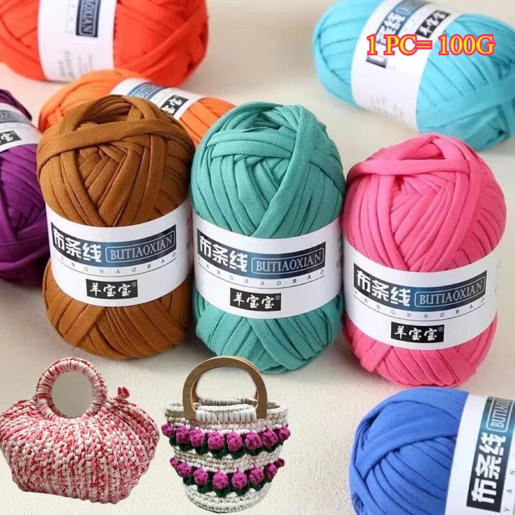 100g T Shirt Filato per maglieria per borsa all'uncinetto Cappello Pantofole Sottobicchiere Coperta Filo Morbido tessuto in poliestere Filato di stoffa morbido e spesso