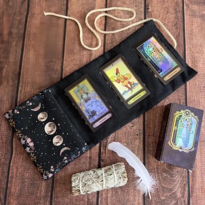 Borsa per carte dei tarocchi in tessuto lino con intricato motivo mistico per lo stoccaggio organizzato Elegante porta KXRE