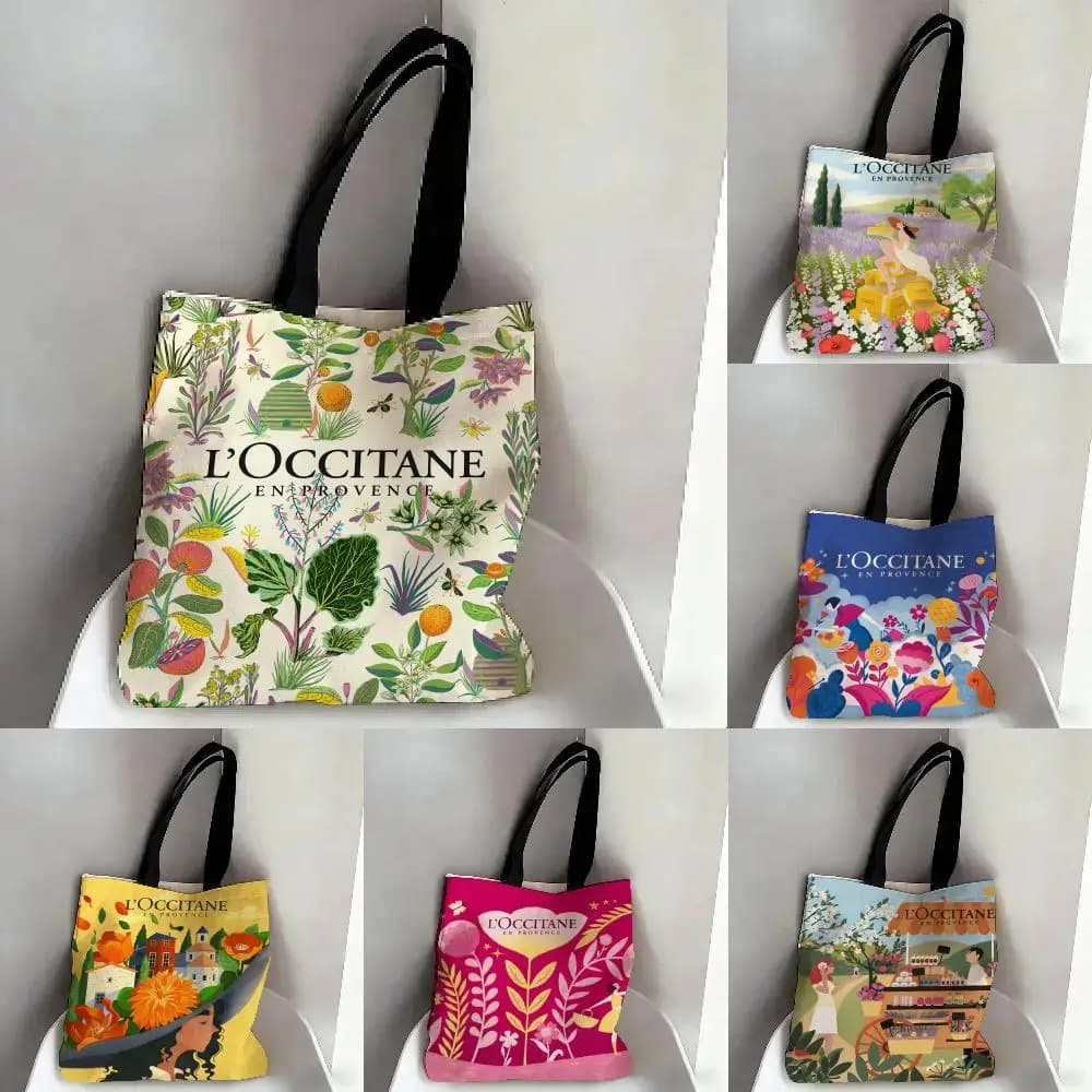 Borse portaoggetti Art De Vivre L'Occitane, borsa tote in tela con stampa fronte-retro, borsa a tracolla alla moda per lo shopping, borse regalo