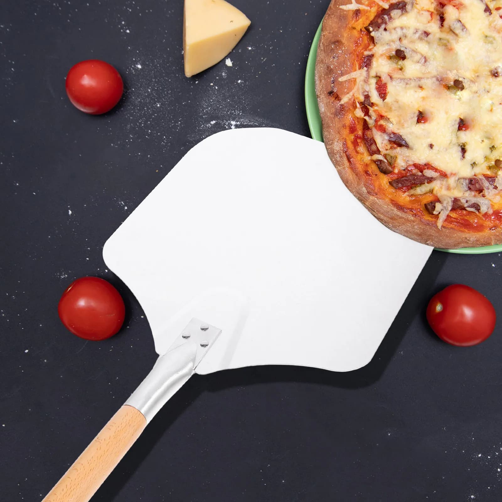Professional Pizza Shovel with Wooden Handle and Aluminum Alloy Blade Non-Slip Baking Tool for Pizzerias Cake Shops Restaurants