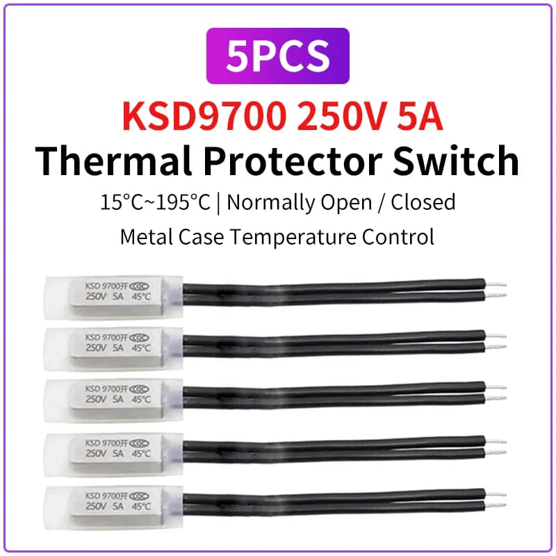 KSD9700 250V 5A Thermal Protector Switch 15°C–195°C Normally Open/Closed Bimetal Temperature Control Thermostat 5PCS