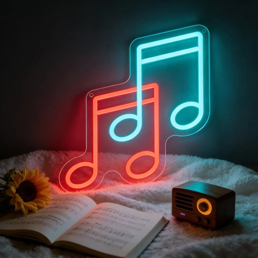 Insegna al Neon LED con Note Musicali Rosse e Blu per Camera da Letto, Studio, Arredamento Casa, Ambiente Romantico Musicale, Arte Murale con Design Vintage a Forma di Altoparlante