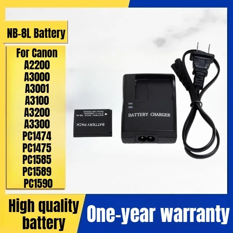 Battery charger NB-8L, camera battery, for Canon A2200 A3000 A3001 A3100 A3200 A3300 PC1474 PC1585 PC1589 PC1590