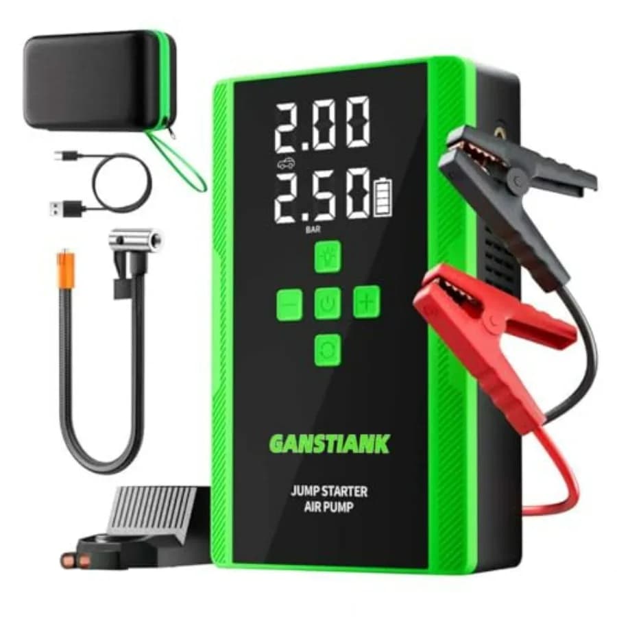 Avviatore di Emergenza 5000A con Compressore d'Aria 12V, Starter Portatile per Auto fino a 9.0L Benzina e 8.0T Diesel