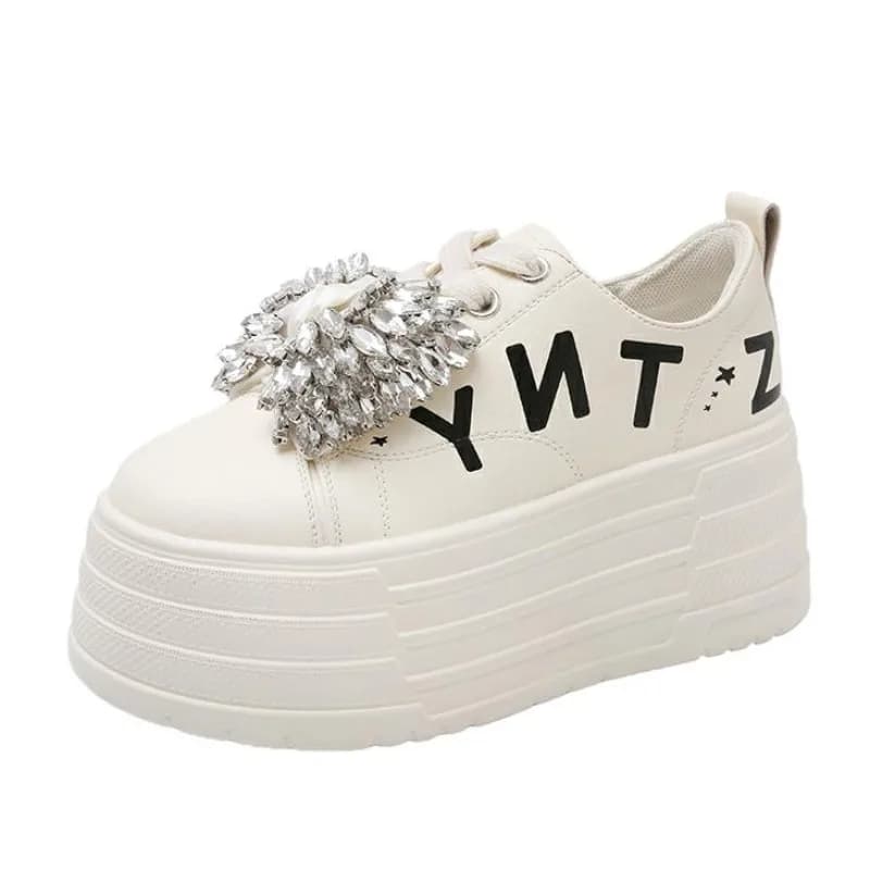 8CM Stivaletti Primavera Donna Moda Bling Farfalla-nodo Chunky Sneaker Vulcanize Autunno Moto Piattaforma Zeppa Scarpe basse