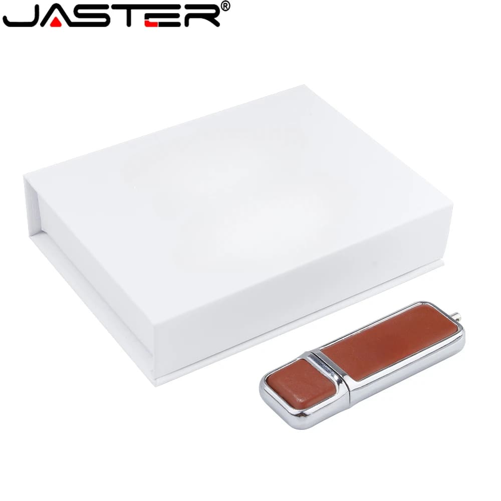 JASTER Brown Square Leather USB 2.0 Flash Drive 128GB White Memory Stick Paper Box Pen Drive 64GB unità esterna regalo creativo