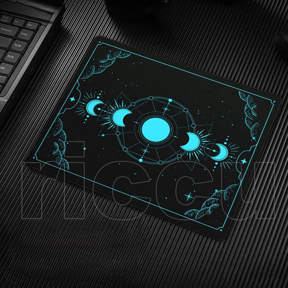 Carte dei tarocchi di piccole dimensioni Tappetino per mouse in gomma antiscivolo Mouse nero Tappetino da tavolo Kawaii PC Gamer Home Office Configurazione Accessori da scrivania Moon