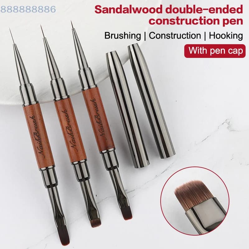 Pennello per Unghie in Legno di Sandalo a Doppia Punta, Pennello per Gel UV, Pennello per Nail Art, Pennello per Gel di Estensione, Strumento per Manicure