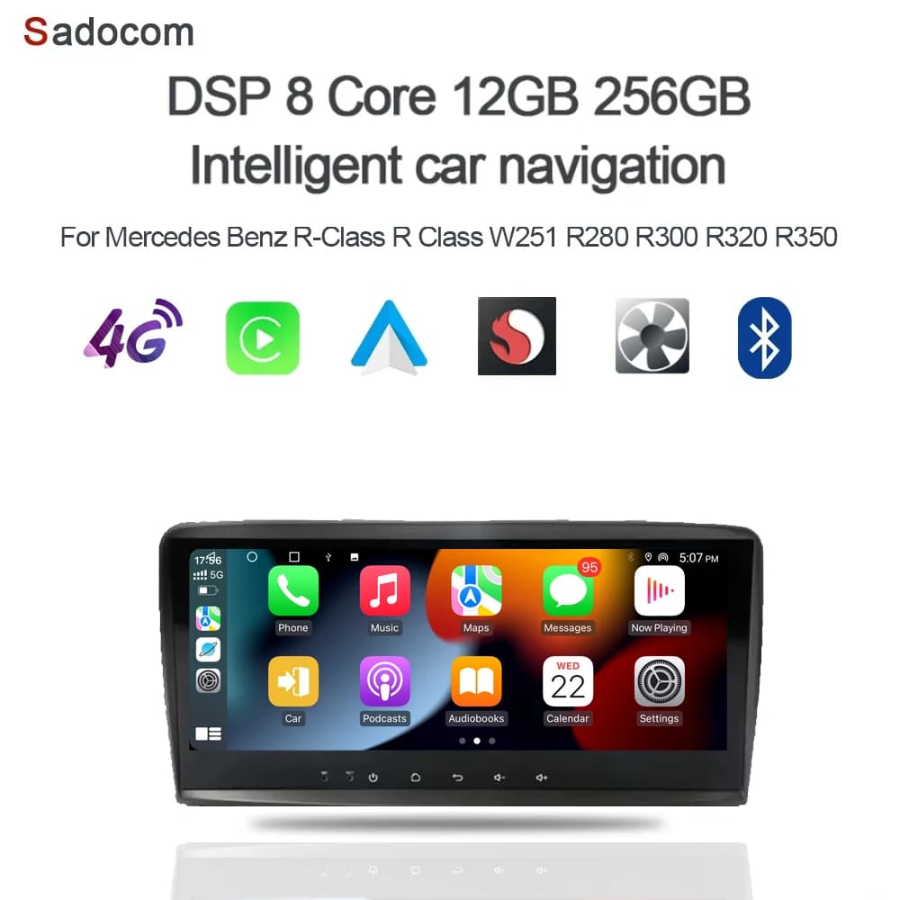 Carplay 10.25 "Plettore DVD per auto 8G RAM 256GB autoradio Android 14.0 per Mercedes Benz Classe R Classe R W251 R280 R300 R320 R350