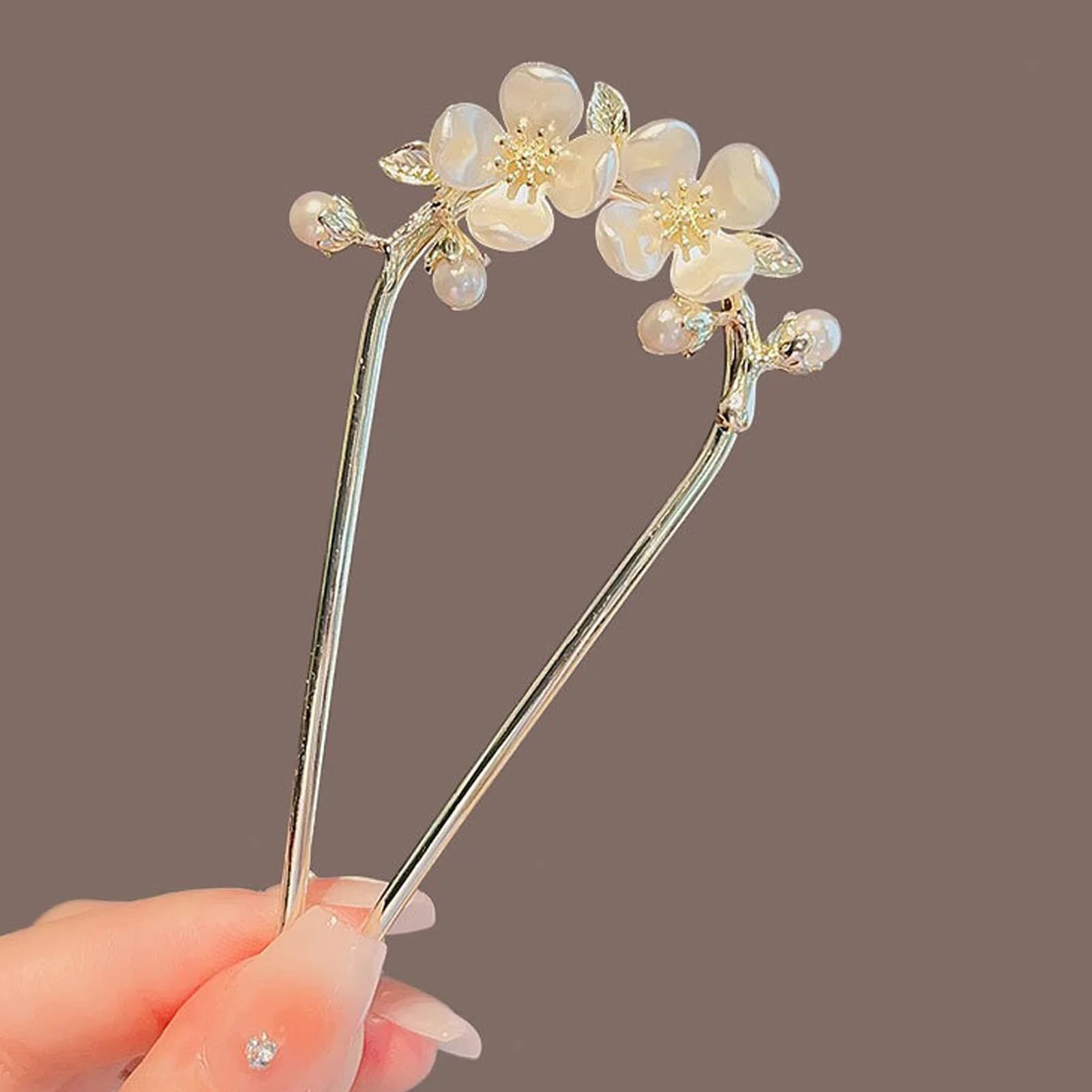 Fermaglio per capelli a forma di U, gioiello floreale in metallo, accessorio per capelli alla moda per donne e ragazze, raffinato accessorio per capelli.