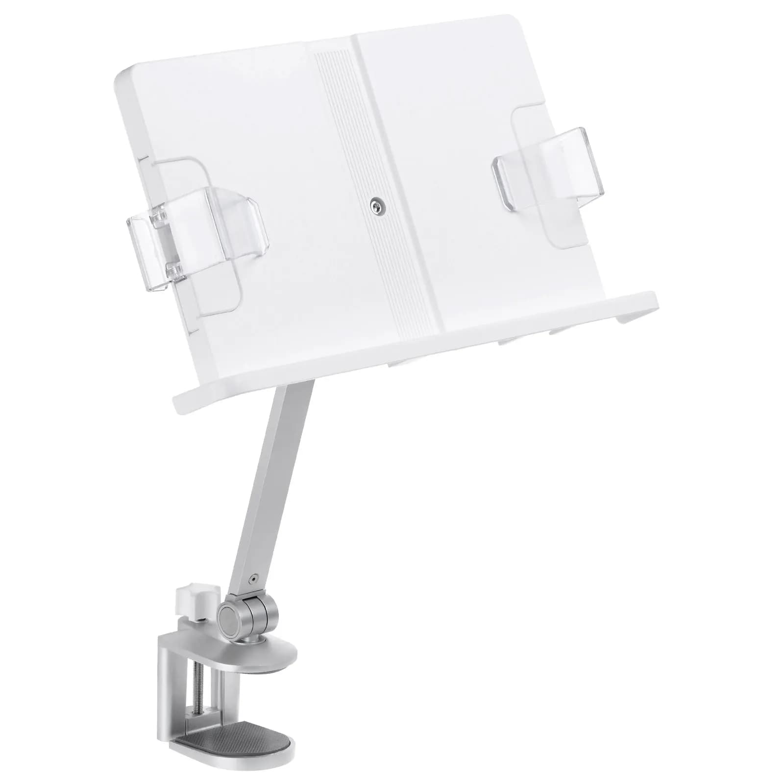 Supporto per libri da lettura supporto per libri da lettura in metallo con clip per pagine angolo regolabile in altezza braccio rotante a 360 ° adatto per Laptop