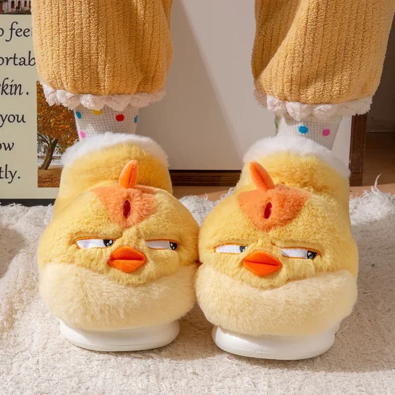 Nuove Pantofole da Interno Carine a Forma di Cartone Animato per Donne e Uomini, Divertenti Scarpe Gialle a Forma di Pollo, Calde e Soffici per l'Inverno, Stivali da Casa per Coppie