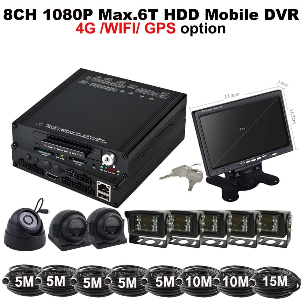 Kit MDVR HDD 8CH 1080P Videocamera AHD Videoregistratore Opzione 4G /WIFI/GPS Monitoraggio e posizionamento Vicolo Camion Bus Scatola nera