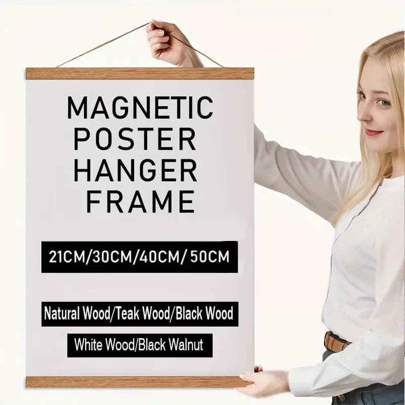 2130 40 50 cm Appendiabiti magnetico per poster Tak Pine Wood Scroll Cornice per pittura 5 colori Cornice per foto in legno Cornice in tela bianca nera