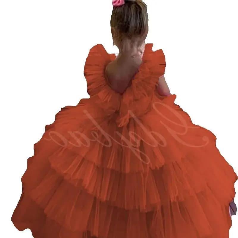 A + Abito da ragazza di fiori per abito da ballo da sposa Abito da spettacolo per bambini Abito lungo gonfio da ballo per bambini Abito senza maniche con applicazioni
