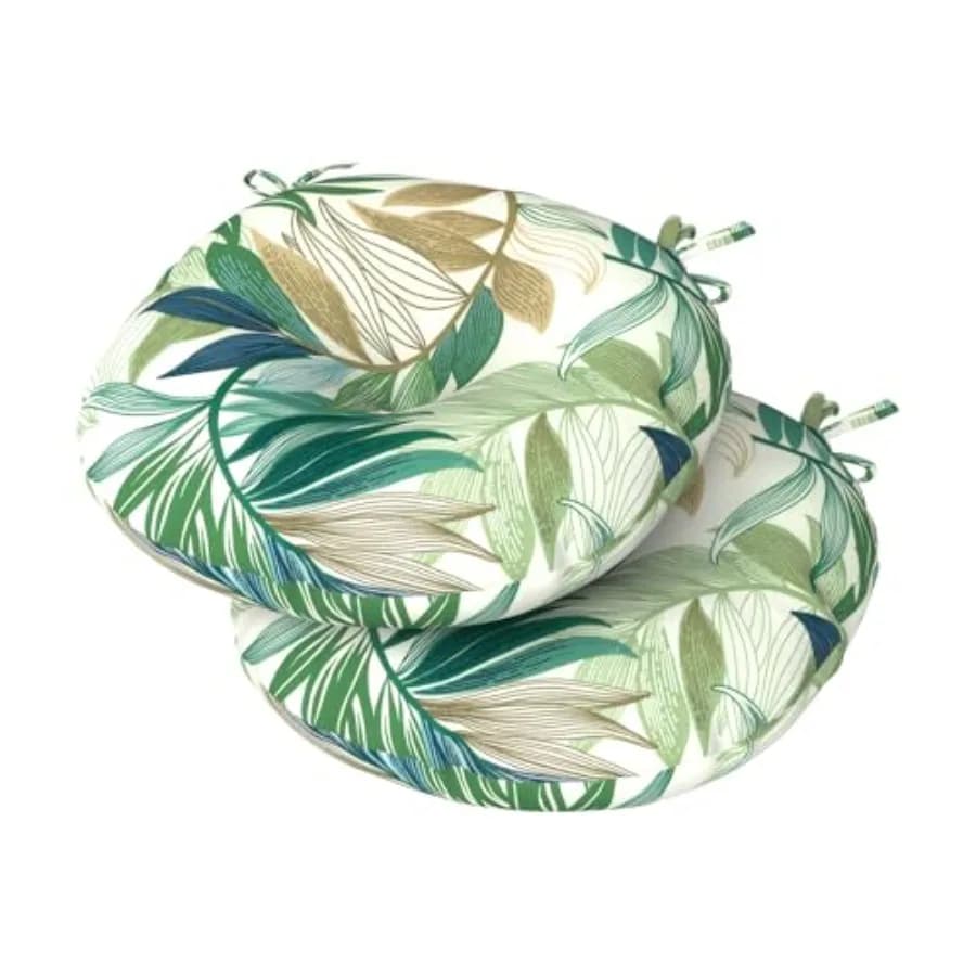 Set of 2 Outdoor Round Chair Cushions 15"x15"x4" with Ties, Water Repellent Tufted Bistro Seat Cushions, Thick Patio Chair Pads