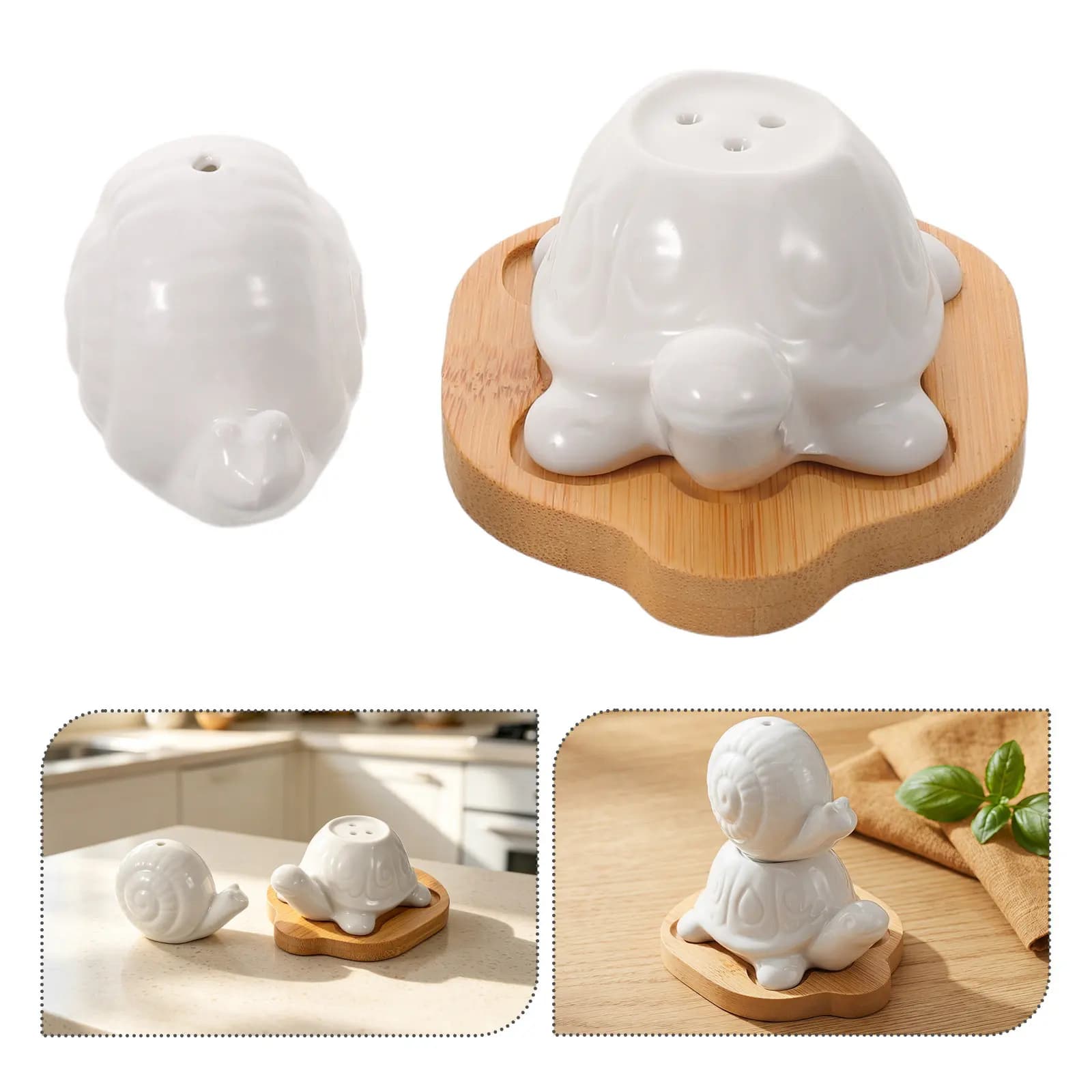 Ceramic Salt Pepper Shaker Set 2 Piece Cute Animal Design Spice Dispensers for Kitchen Table Decor