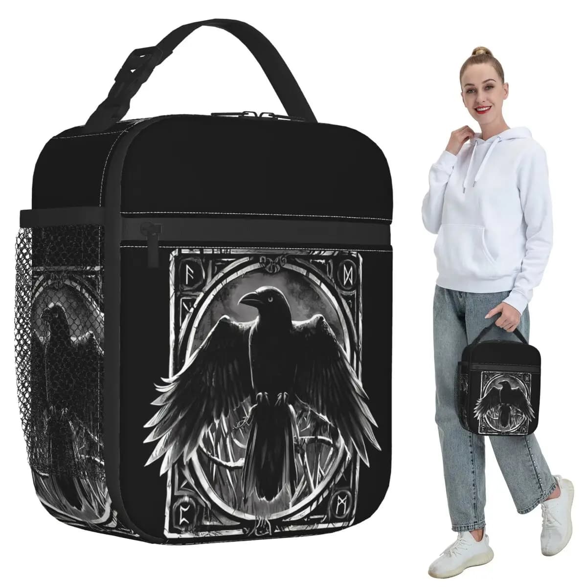 Odin's Watcher Yggdrasil Raven Insulated Lunch Bag for Women Office Cooler Thermal Food Box Tote Portable Lunch Boxes Container