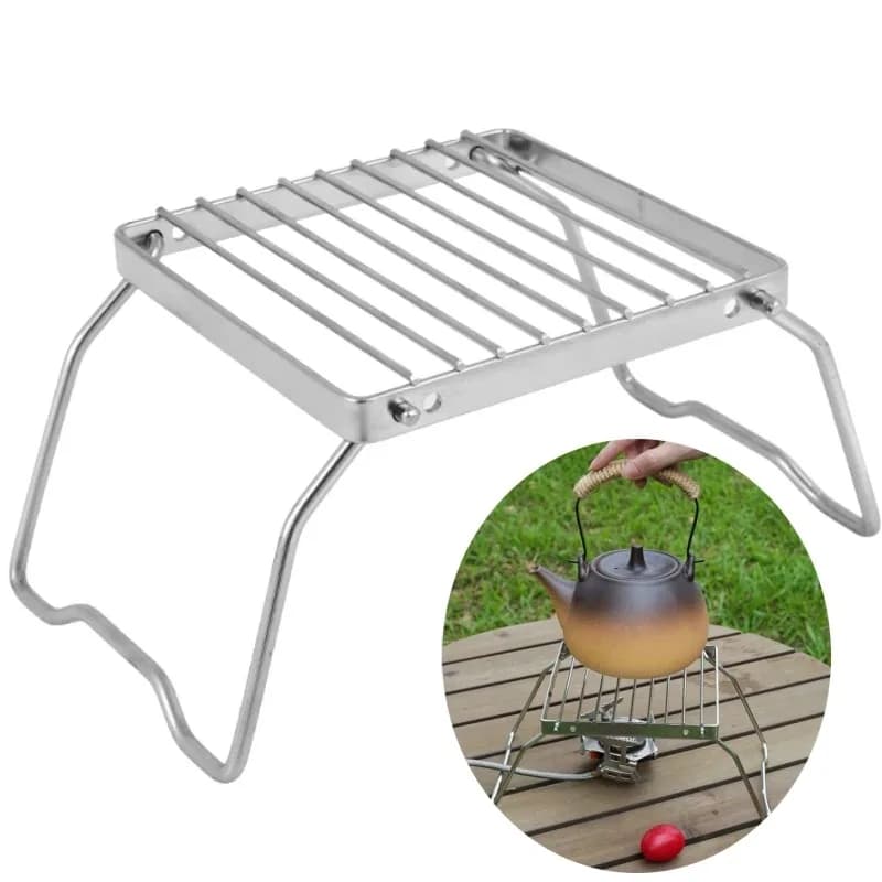 Supporto per fornello da esterno in acciaio inossidabile da campeggio pieghevole portatile mini porta barbecue porta pentole porta teglia da forno