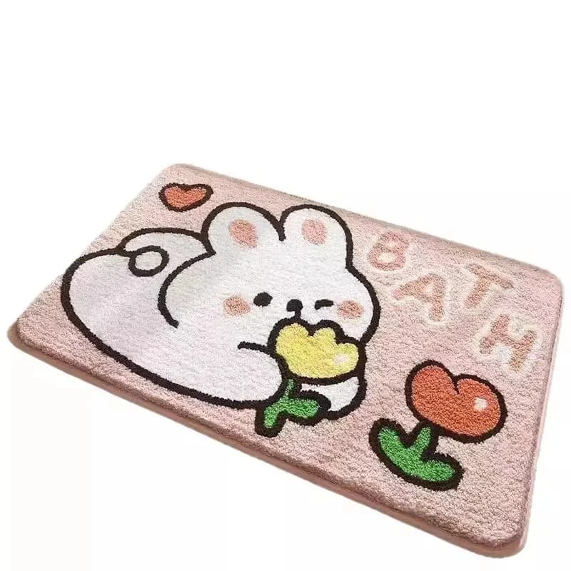 VIKAMA Non-slip Absorbent Bath Mat Cute Cartoon Thickened Faux Cashmere for Bathroom Home