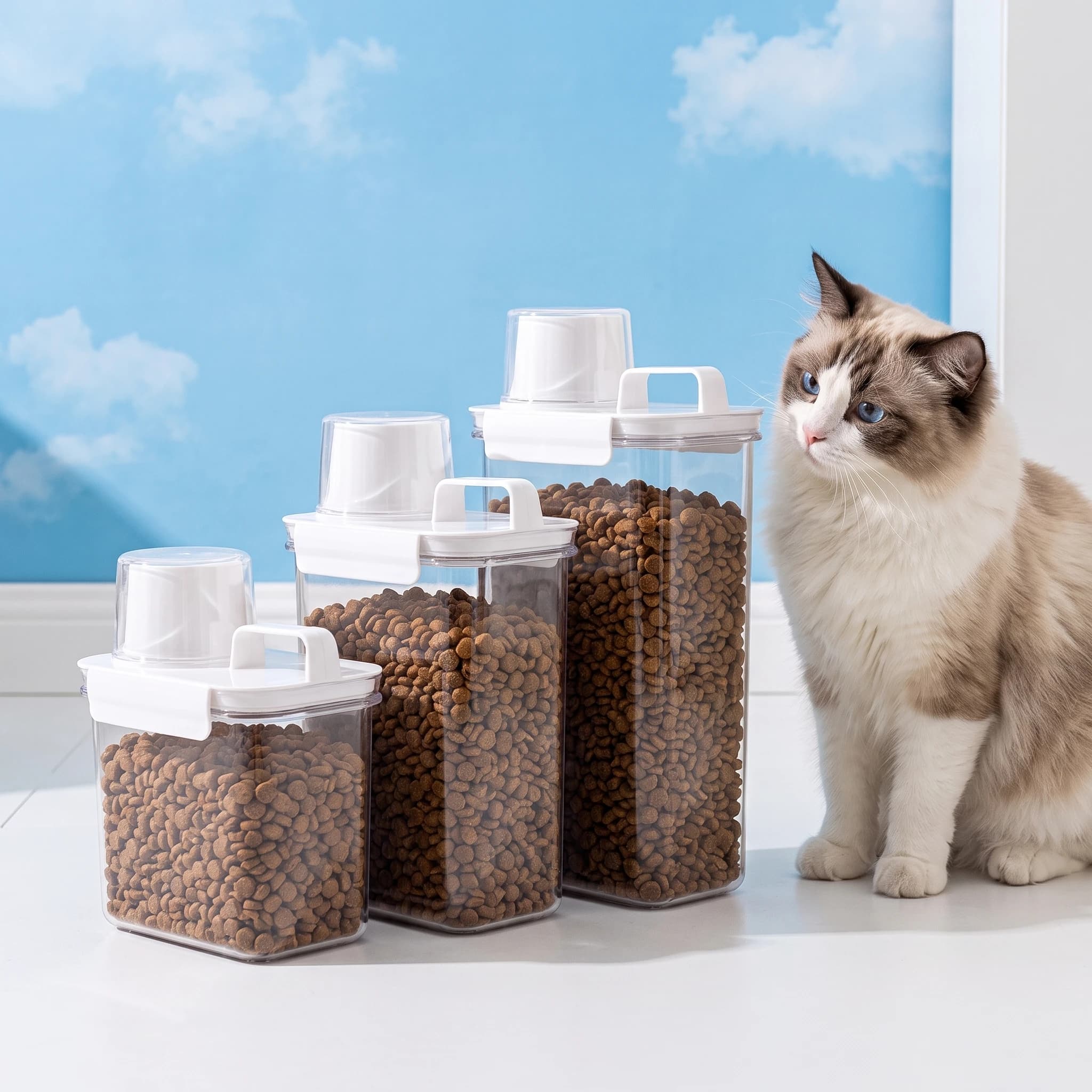 Large Airtight Pet Food Container With Measuring Cup Cat Dog Kibble Storage Sealed Bin Canister Durable Fresh Pantry Supplies
