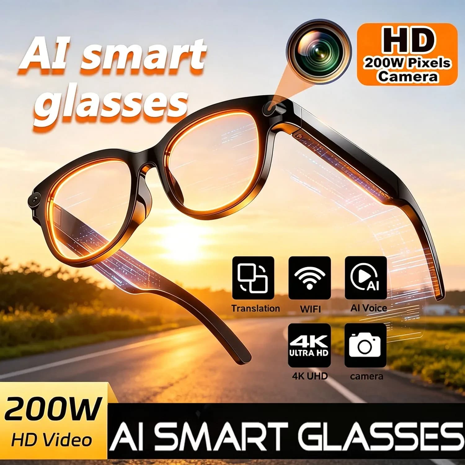 New Al Smart Sunglasses with 2MP Camera - Video Voice Recording Translation Photo Recognition WiFi & BT Call Capabilities