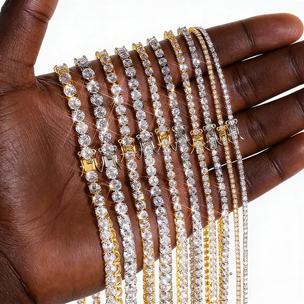 NUOYA Cubic Zirconia Tennis Chain Bling Iced Out 3Mm 4Mm 5Mm 6Mm Rapper Tennis Necklace Hip Hop Jewelry Drop Shipping