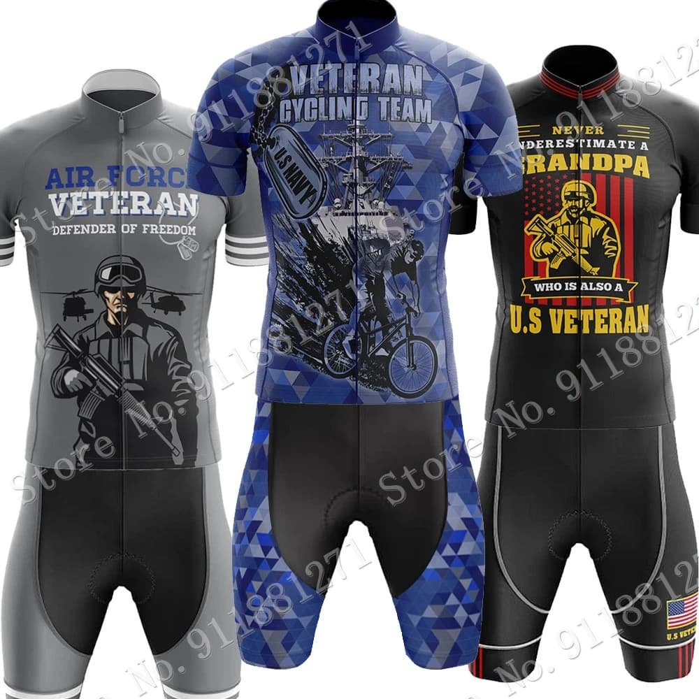 Maglia da ciclismo veterano 2025 Set blu estate manica corta nonno USA abbigliamento camicie da bici da strada tuta pantaloncini con bretelle MTB Ropa