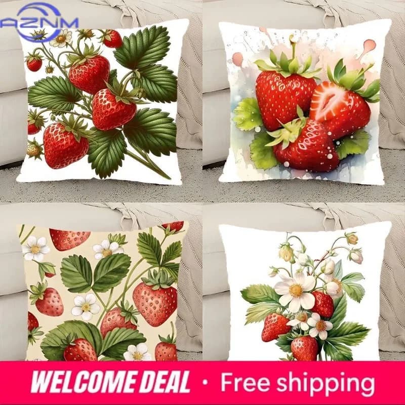 Federa per cuscino con stampa di fragole, elegante federa rettangolare decorativa per la casa, il soggiorno e la camera da letto, per divano.