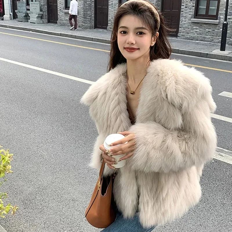 Korean Ladies Fashion Faux Fur Outwear Autumn Winter Female Solid Color Fur Coat 2025 Women High-end Long Sleeves Plush Jacket