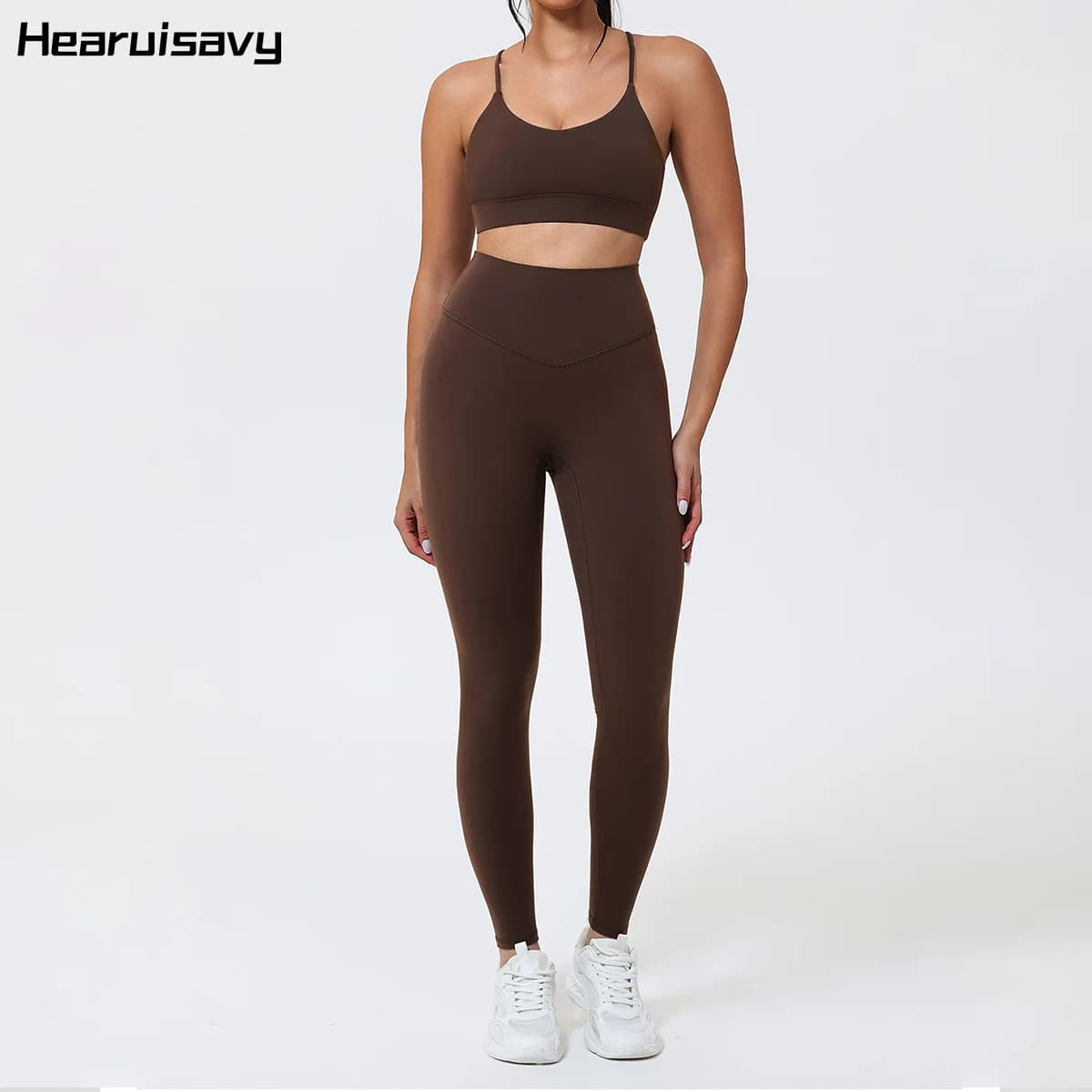 Hearuisavy Sports Set 2 Pieces, High Waist Breathable Leggings for Gym and Race, Sports Bra Anti-shocket Comfortable for Pilates and Yoga