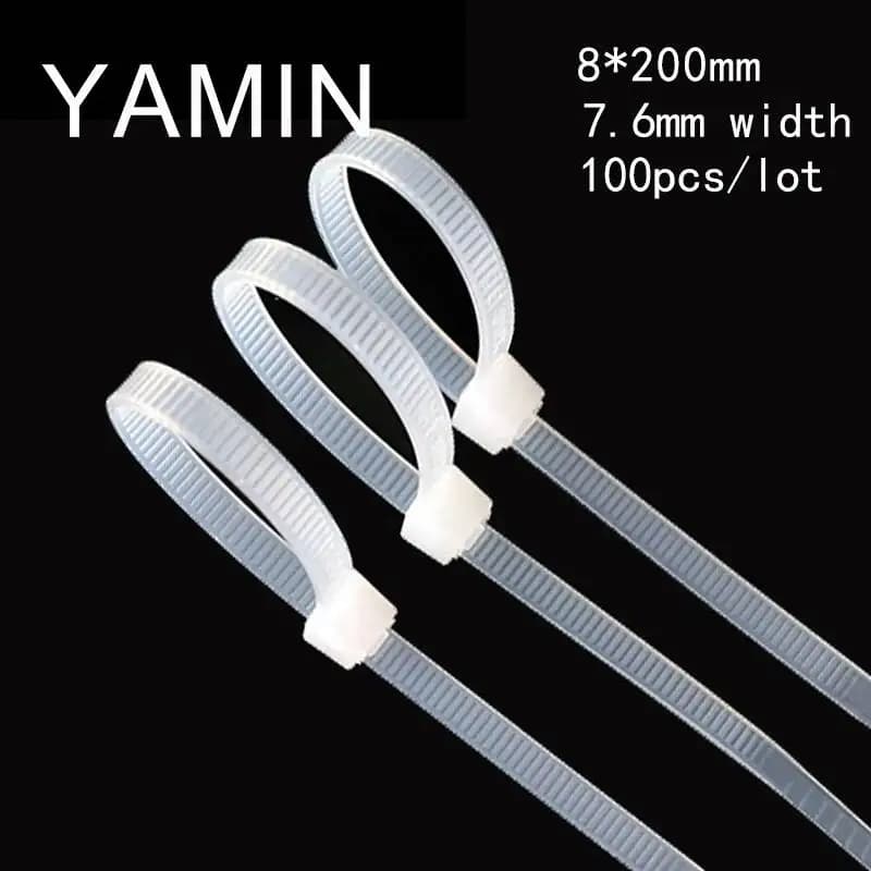Fascetta per cavi in nylon di plastica industriale da 100 pezzi 8 * 200 mm larghezza 7,6 mm fissaggio multiuso tipo di bloccaggio fisso