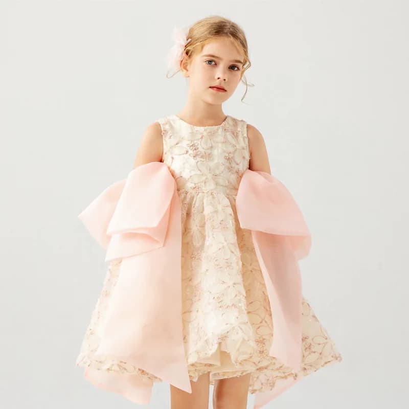 Nuovo Abito Estivo Senza Maniche per Bambine con Motivo in Pizzo, Vestito da Principessa