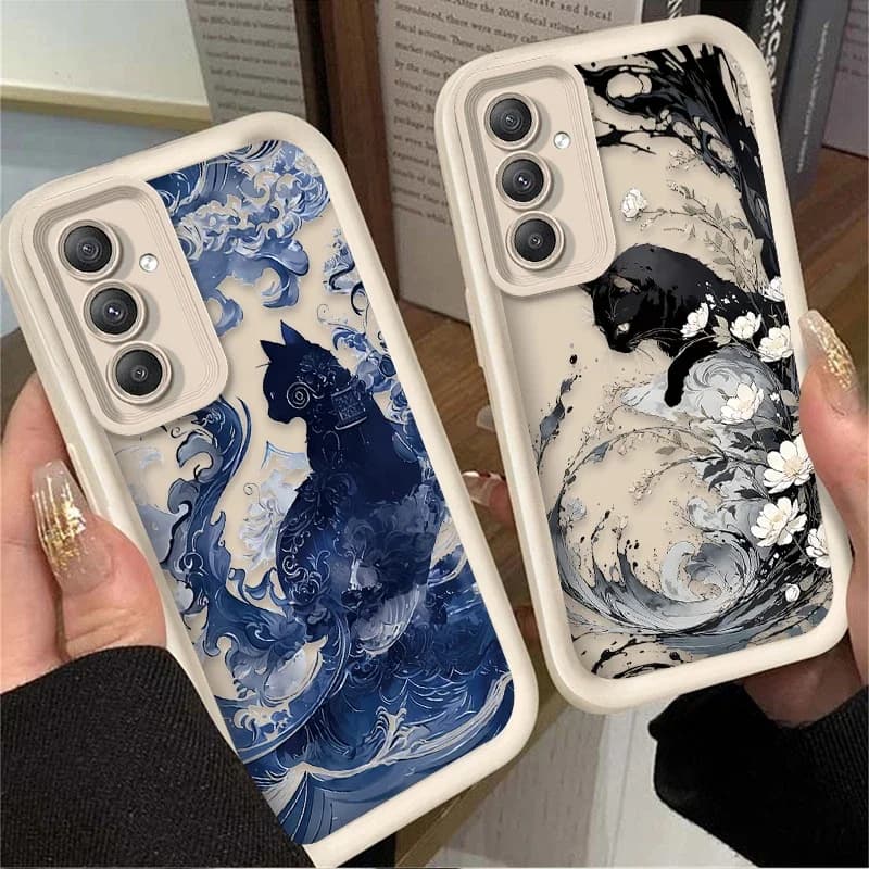 Soft Case for Samsung Galaxy A25 A35 A15 A55 A16 A06 A05 A05S A24 A13 A23 A12 A22 A32 A52 A71 A51 4G Oil Painting Art Cat Cover
