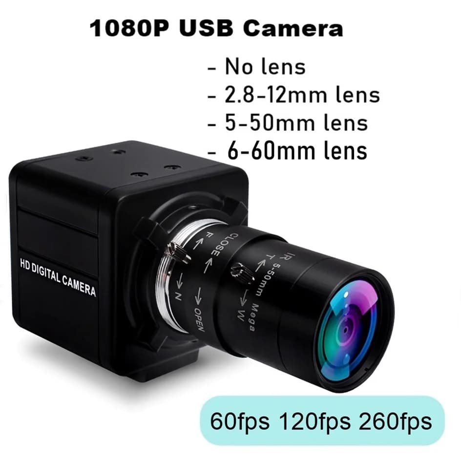 ELP 260fps 120fps 60fps High Speed USB Camera 1080P 60fps Zoom Optical Webcam OV4689 UVC Camera for PC with 5-50mm lens