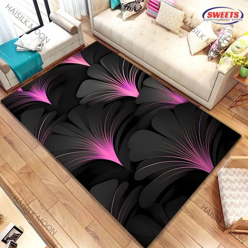 Anti-slip carpets for home decorations, black pink petal fashion carpets, suitable for bedroom, living room, study, yoga mat, large black mat