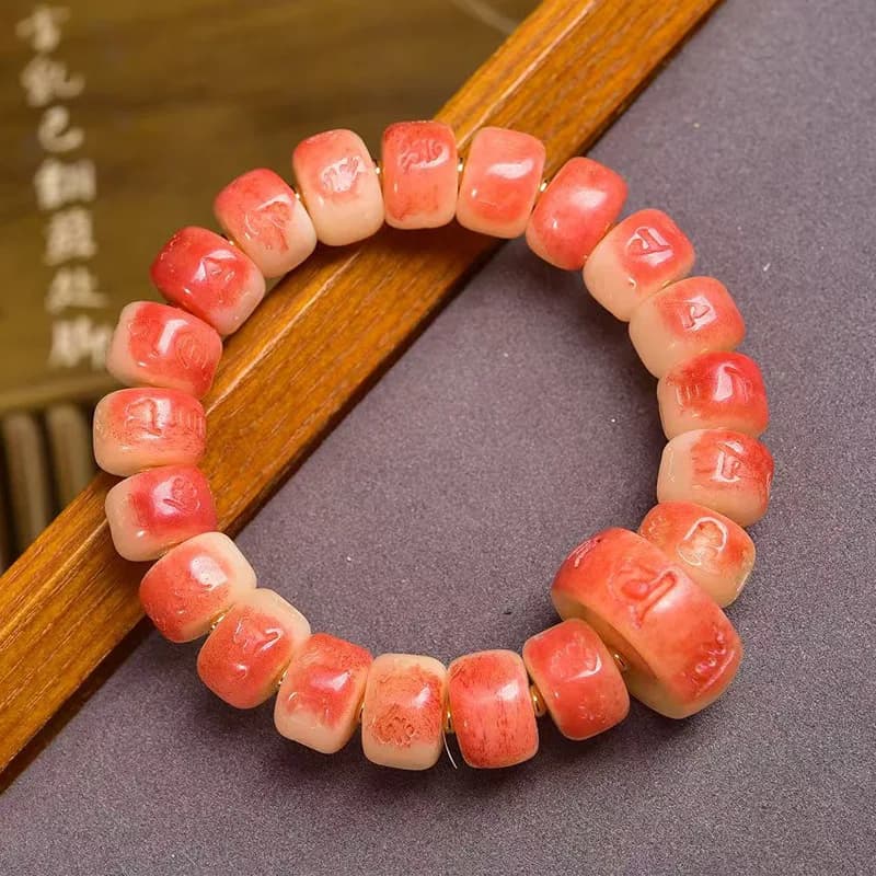 Half Blood Carving Six Words Mantra Single-Wrap Bracelet Tibetan Collectables-Autograph Rosary Backflow Bone Feeder A