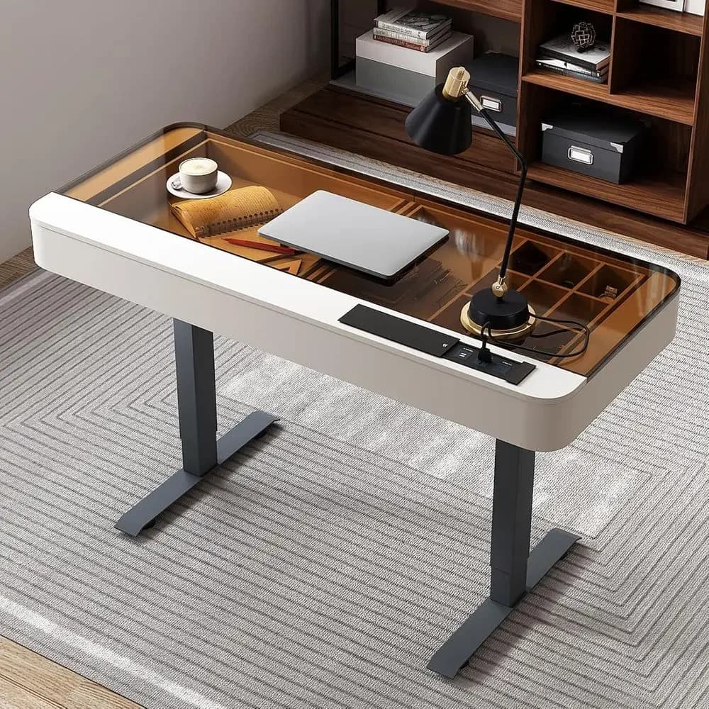 Scrivania regolabile in altezza con porta di ricarica USB, tavolo per laptop per ufficio domestico (Avorio, 29,5 H x 50 L x 23 P)
