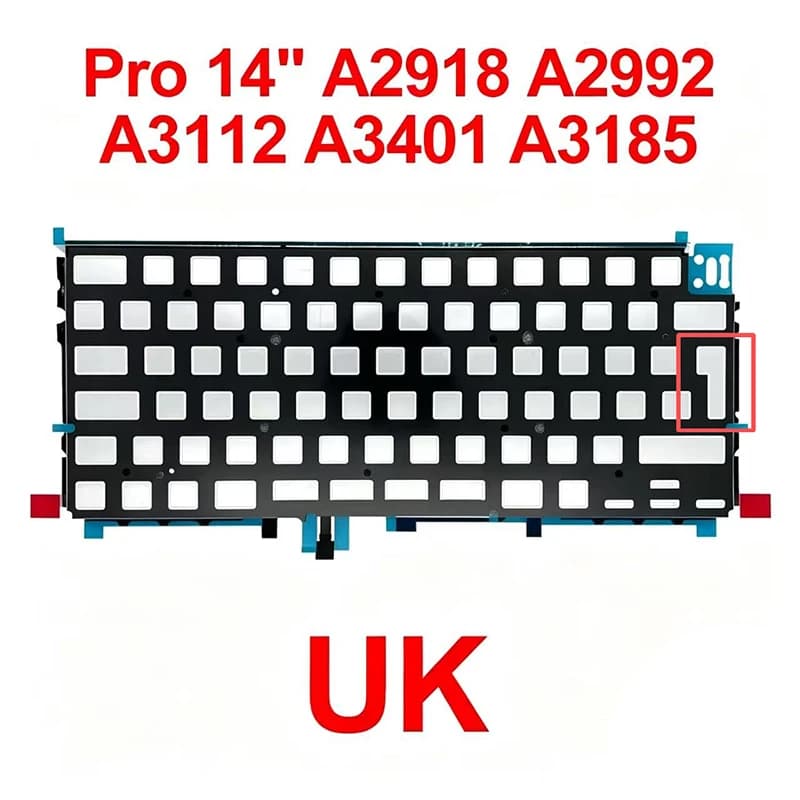 New Laptop UK Keyboard Backlight For MacBook Pro 14" A2918 A2992 A3112 A3401 A3185 Keyboard Backlit Sheet 2023 2024 Year