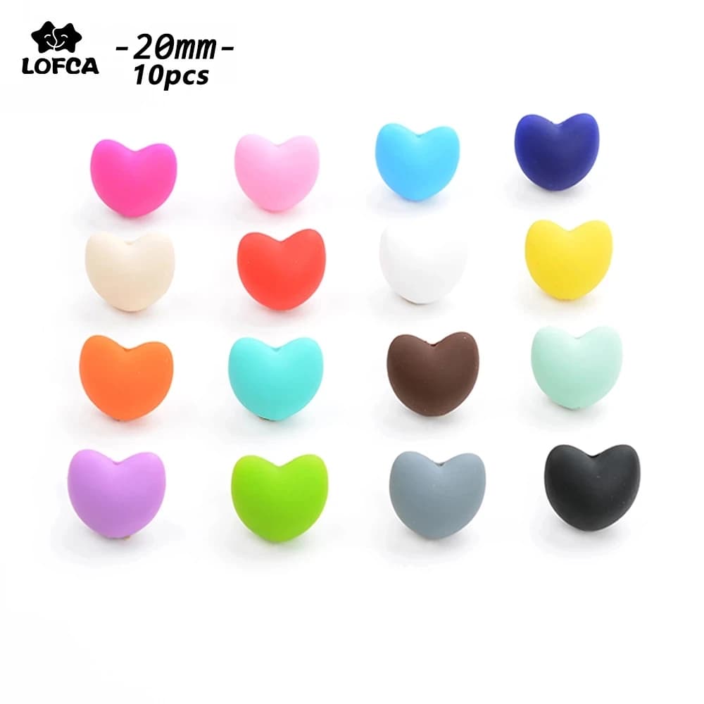 LOFCA 20 pezzi di perline sfuse in silicone a forma di cuore per utilizzate nella creazione di gioielli, collane, bracciali, portachiavi, accessori per gioielli