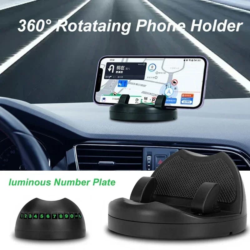 360-Degree Rotation Car Phone Holder Dashboard Head-Up Phone Mount Stable Universal Auto Phone Stand with luminous Number Plate