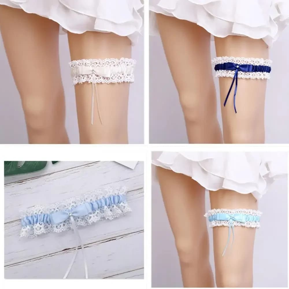 Sexy bow princess cosplay wedding party lace floral blue leg ring straps wedding accessories