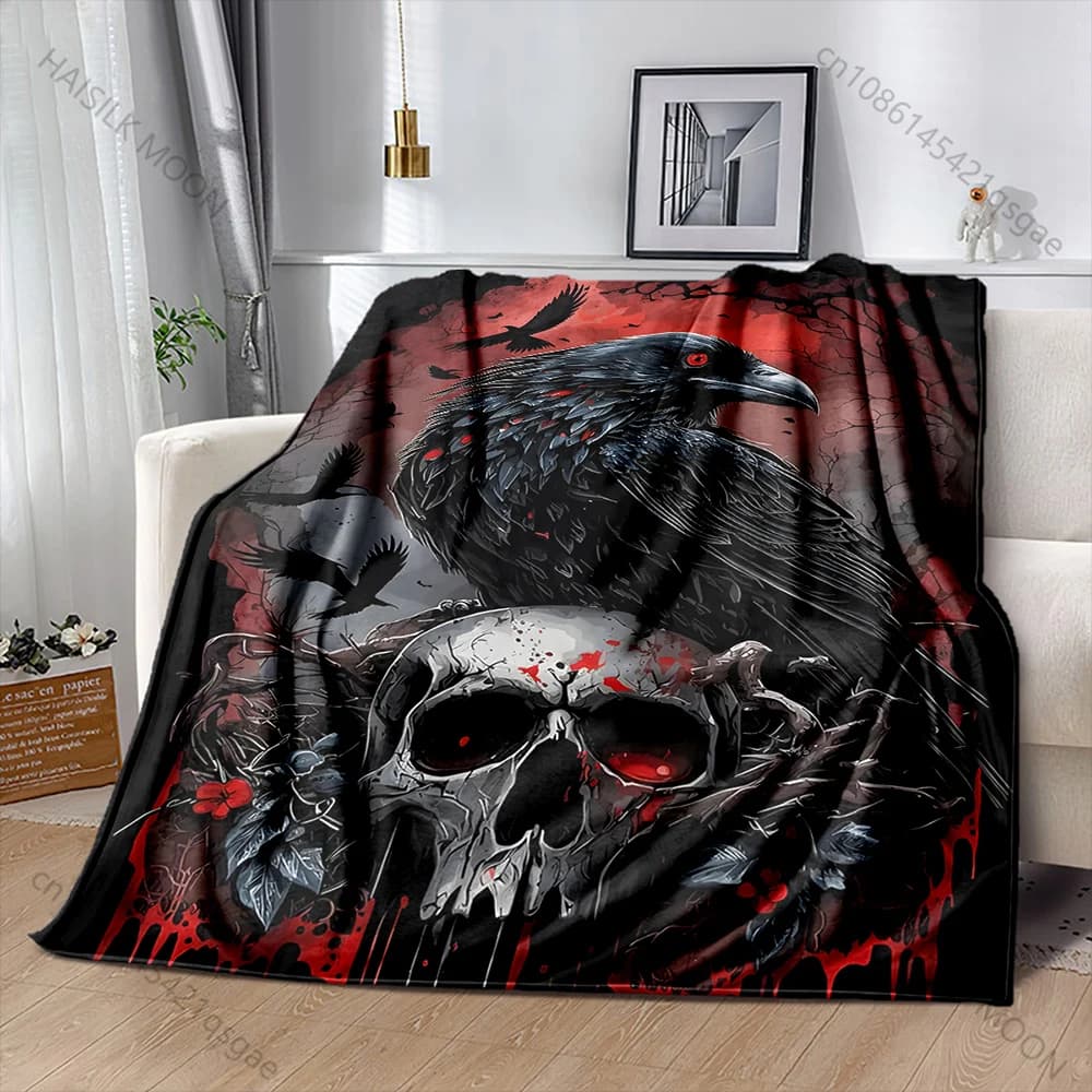Coperte calde per adulti e bambini con stampa corvo su sfondo rosso, in diverse misure, per casa, viaggi, auto, morbide e confortevoli, regali di lusso